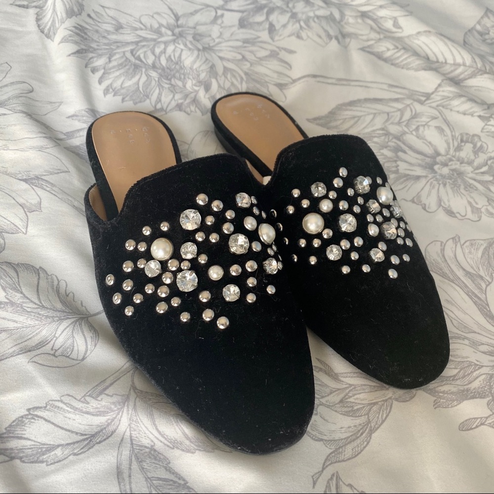 Embellished black mules